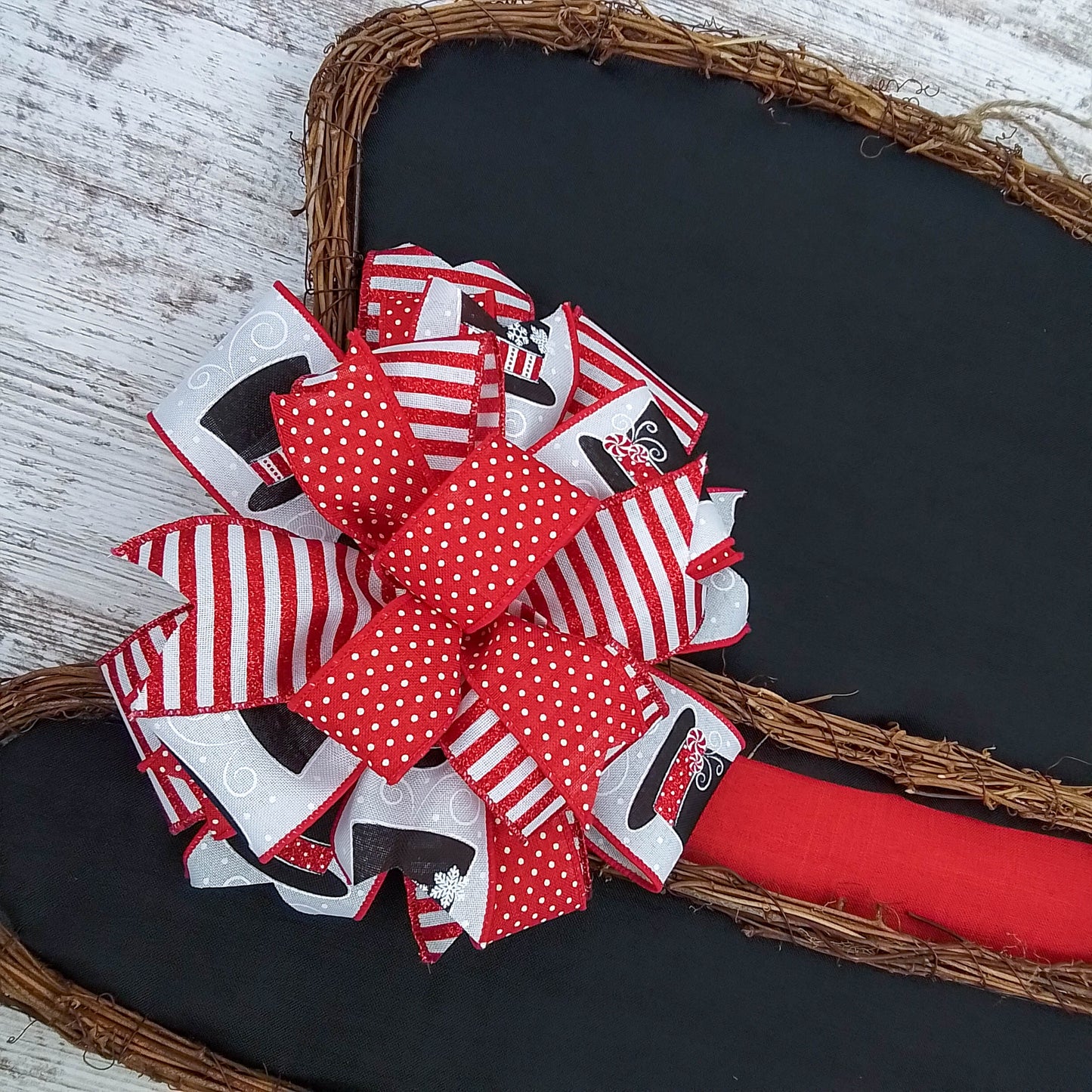 Snowman Hat Winter Grapevine Wreath - Christmas Door Hanger Oversized Bow Jute Burlap Door Decor