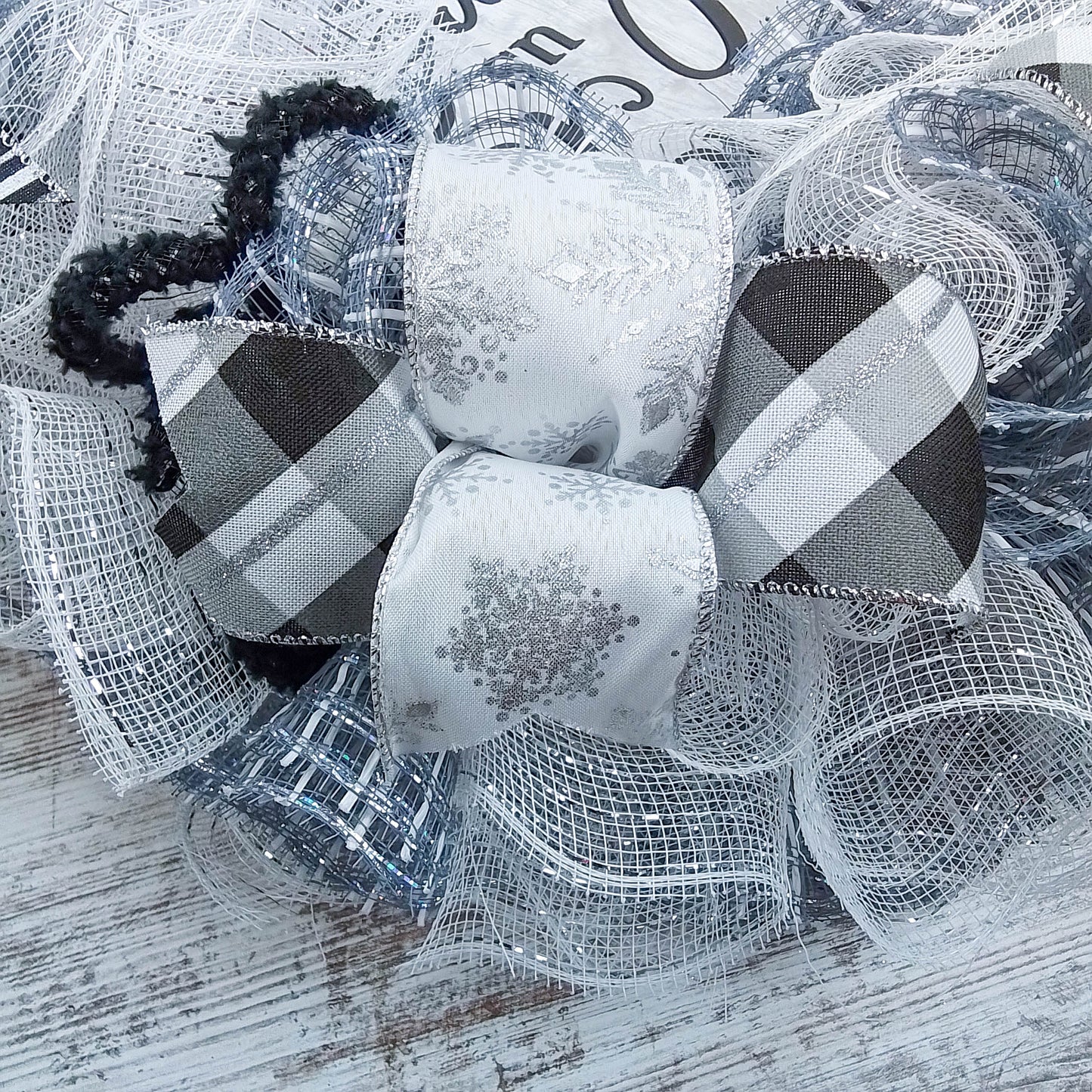 O Come Let Us Adore Him Wreath - Christmas Church Christian Religious Front Door Wreath - Black White Grey Silver