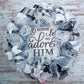 O Come Let Us Adore Him Wreath - Christmas Church Christian Religious Front Door Wreath - Black White Grey Silver