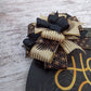 Happy New Year Door Hanger, Birch Wood Festive Decor, Black and Gold Ribbon Design