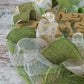 Gold, Cream Ivory, and Moss Apple Green Outdoor Christmas Wreath with Burlap and White Accents for Front Door