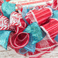 North Pole Wreaths - Santa Claus Wreath Ideas - Express Train Christmas Mesh Outdoor Front Door Decor - White Red Turquoise