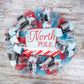 Santa Claus North Pole Wreaths - Non Traditional Wreath Ideas - Christmas Mesh Outdoor Front Door Decor - White Red Turquoise Black Silver Xmas