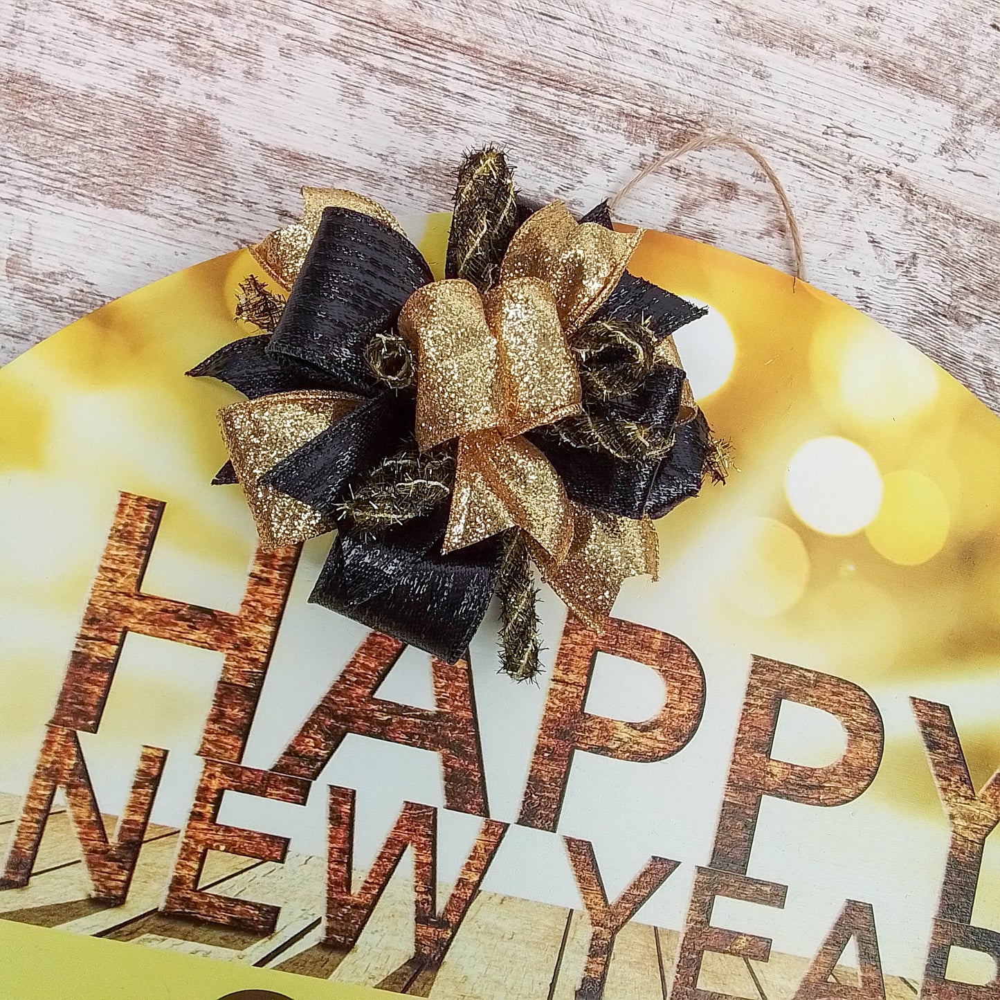 New Year Celebration Door Hanger, 2025 Festive Decor, Fireworks Design with Ribbon Bow