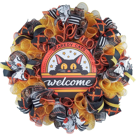 Halloween Wreath, Cat Themed Decoration, Festive Fall Decor