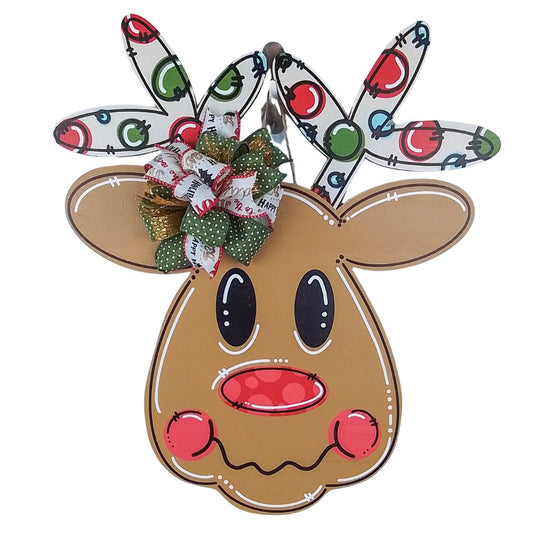 Reindeer Door Hanger, Whimsical Christmas Decor, Festive Birch Wood Accessory