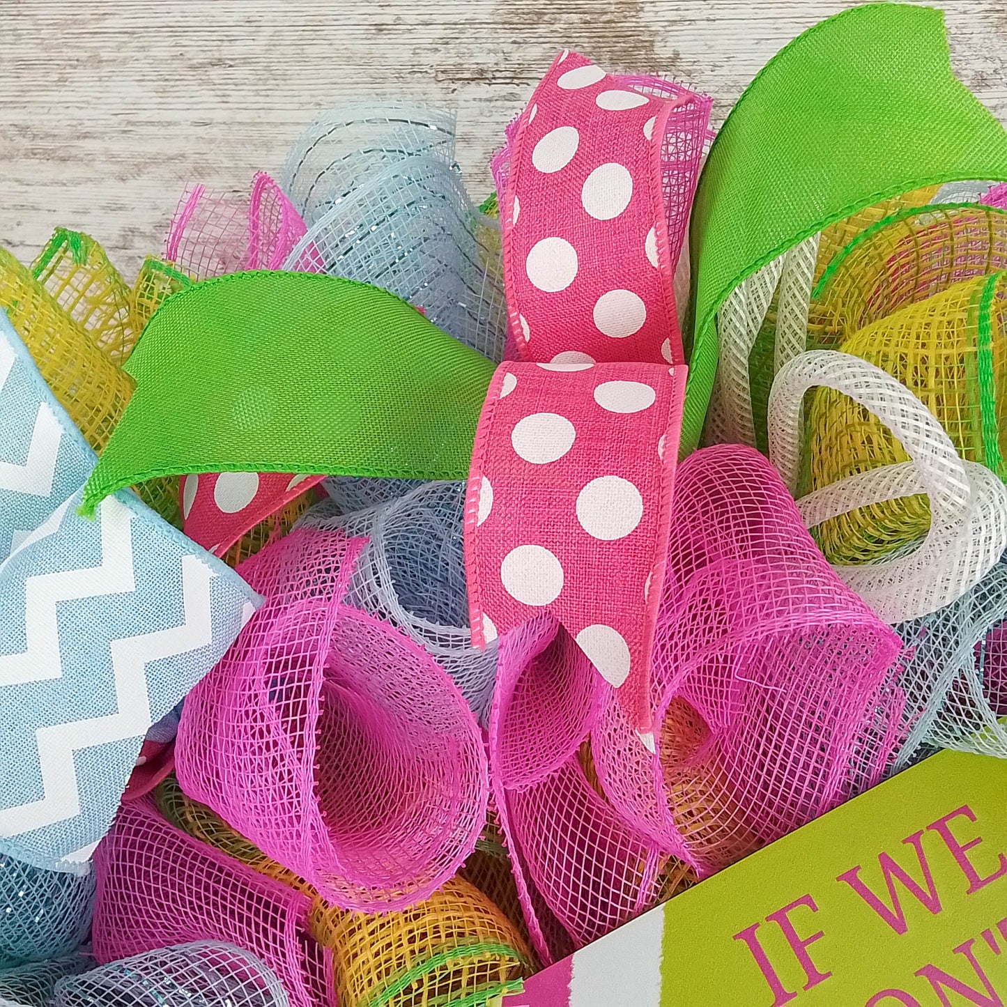 Colorful Pickleball Wreath, Polka Dot and Chevron Ribbons, Fun Housewarming Gift