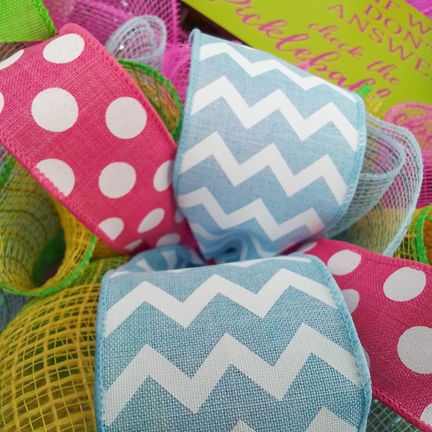 Colorful Pickleball Wreath, Polka Dot and Chevron Ribbons, Fun Housewarming Gift