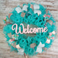 Welcome Turquoise Rose Gold Wreath - Gift for Her - Everyday Floral Spring Decor