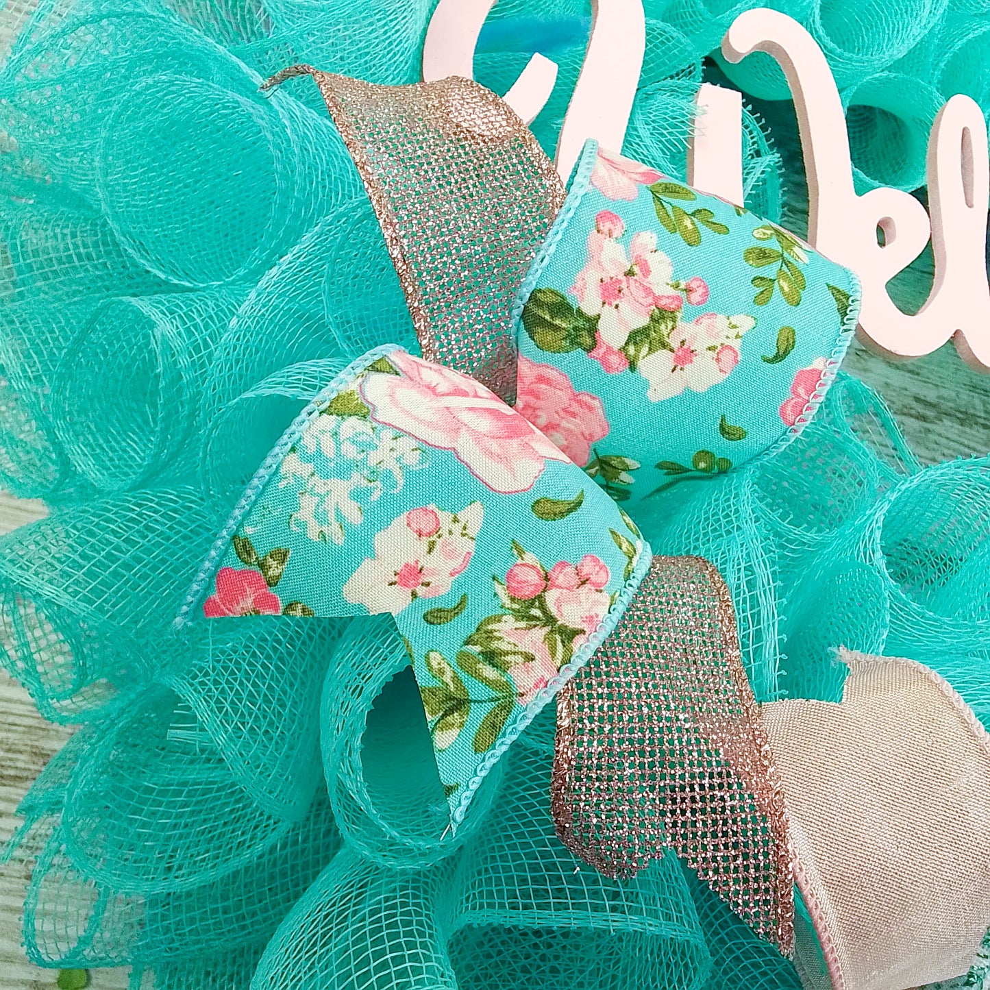 Welcome Turquoise Rose Gold Wreath - Gift for Her - Everyday Floral Spring Decor