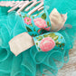 Welcome Turquoise Rose Gold Wreath - Gift for Her - Everyday Floral Spring Decor
