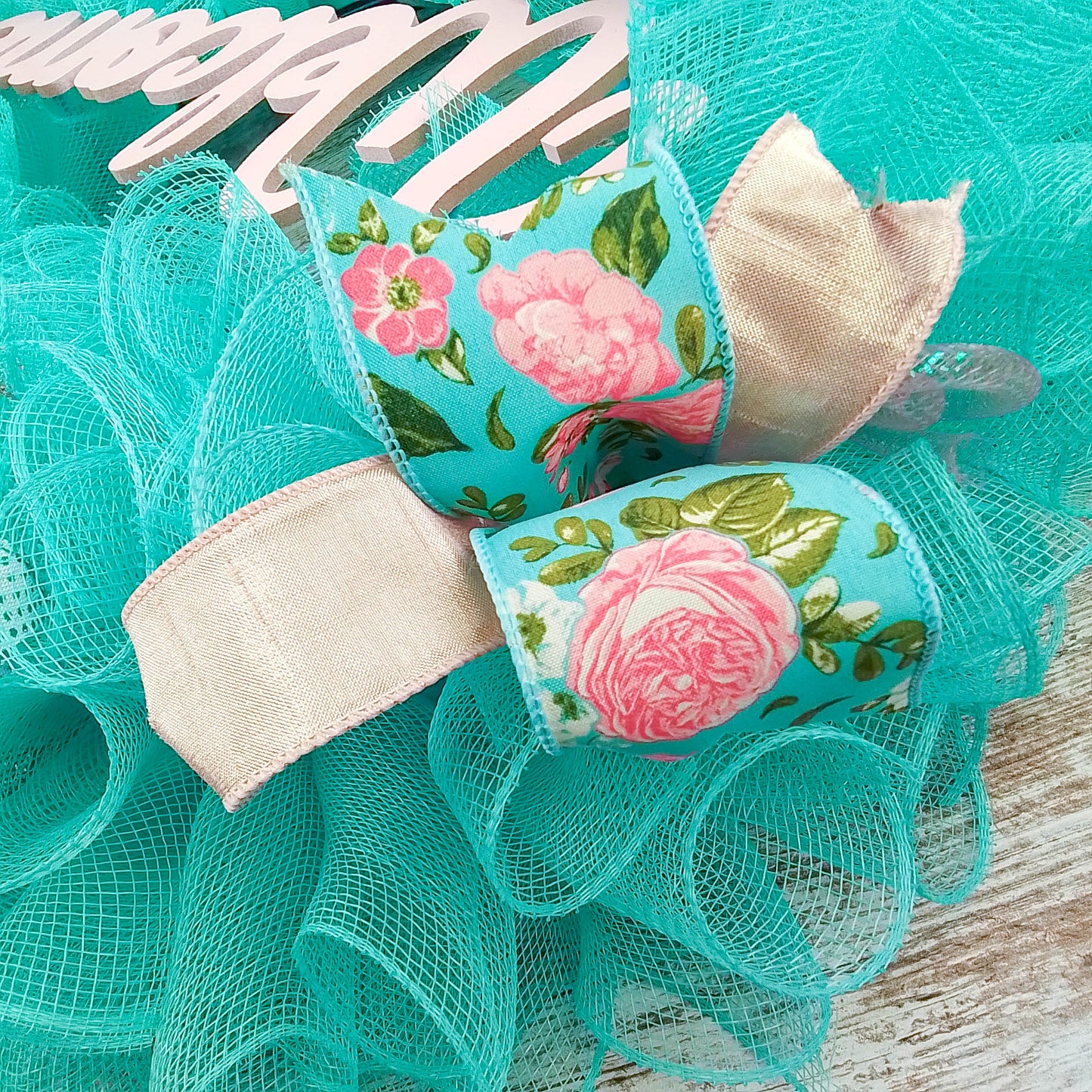 Welcome Turquoise Rose Gold Wreath - Gift for Her - Everyday Floral Spring Decor