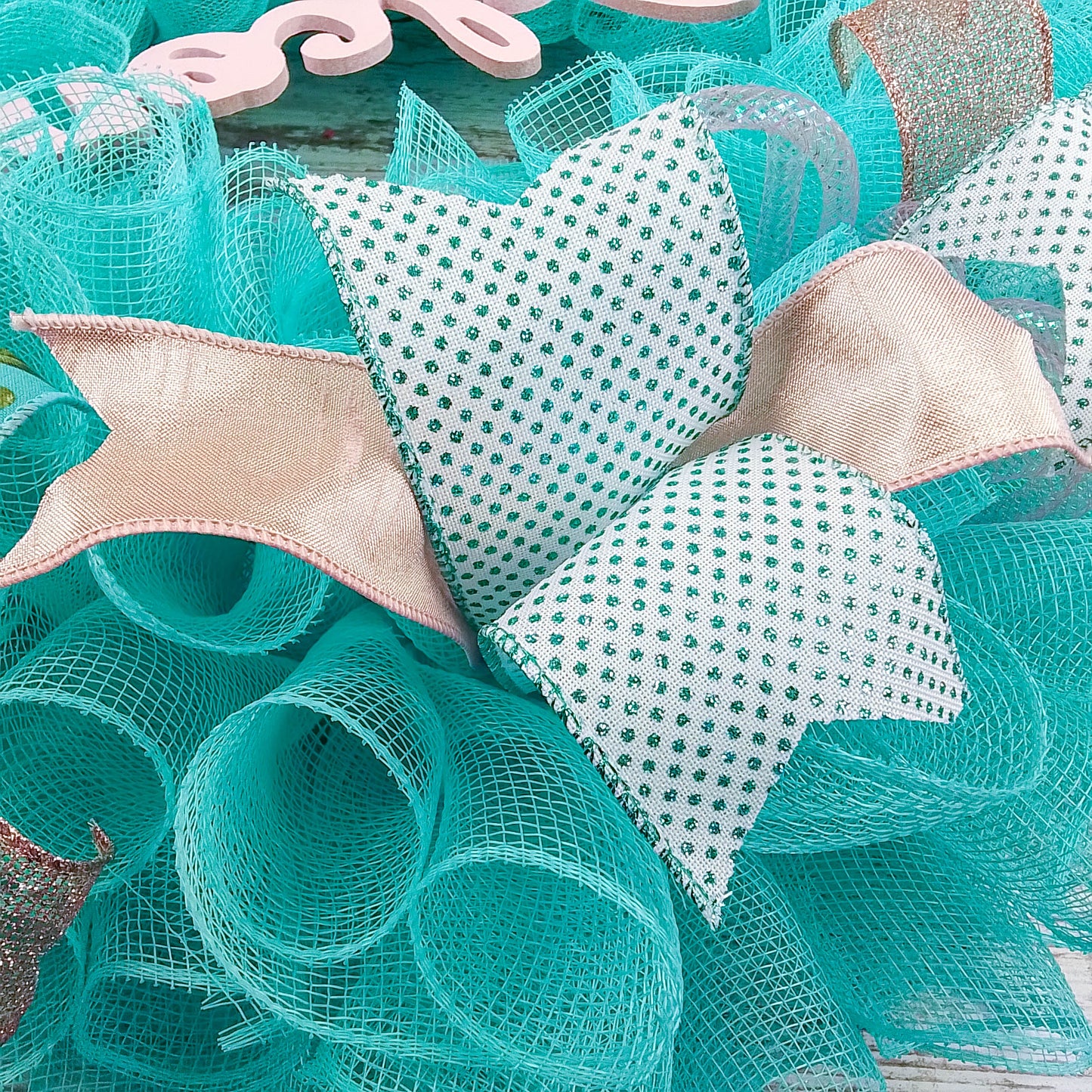Welcome Turquoise Rose Gold Wreath - Gift for Her - Everyday Floral Spring Decor