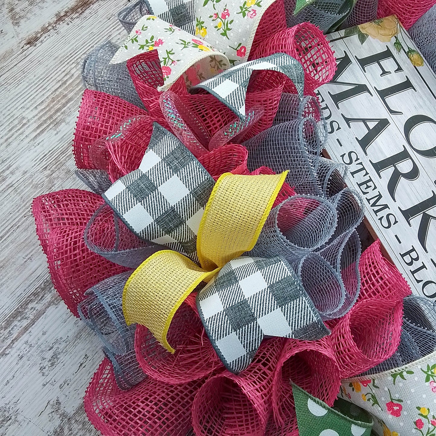 Flower Market Welcome Wreath - Jute Burlap Spring Decor