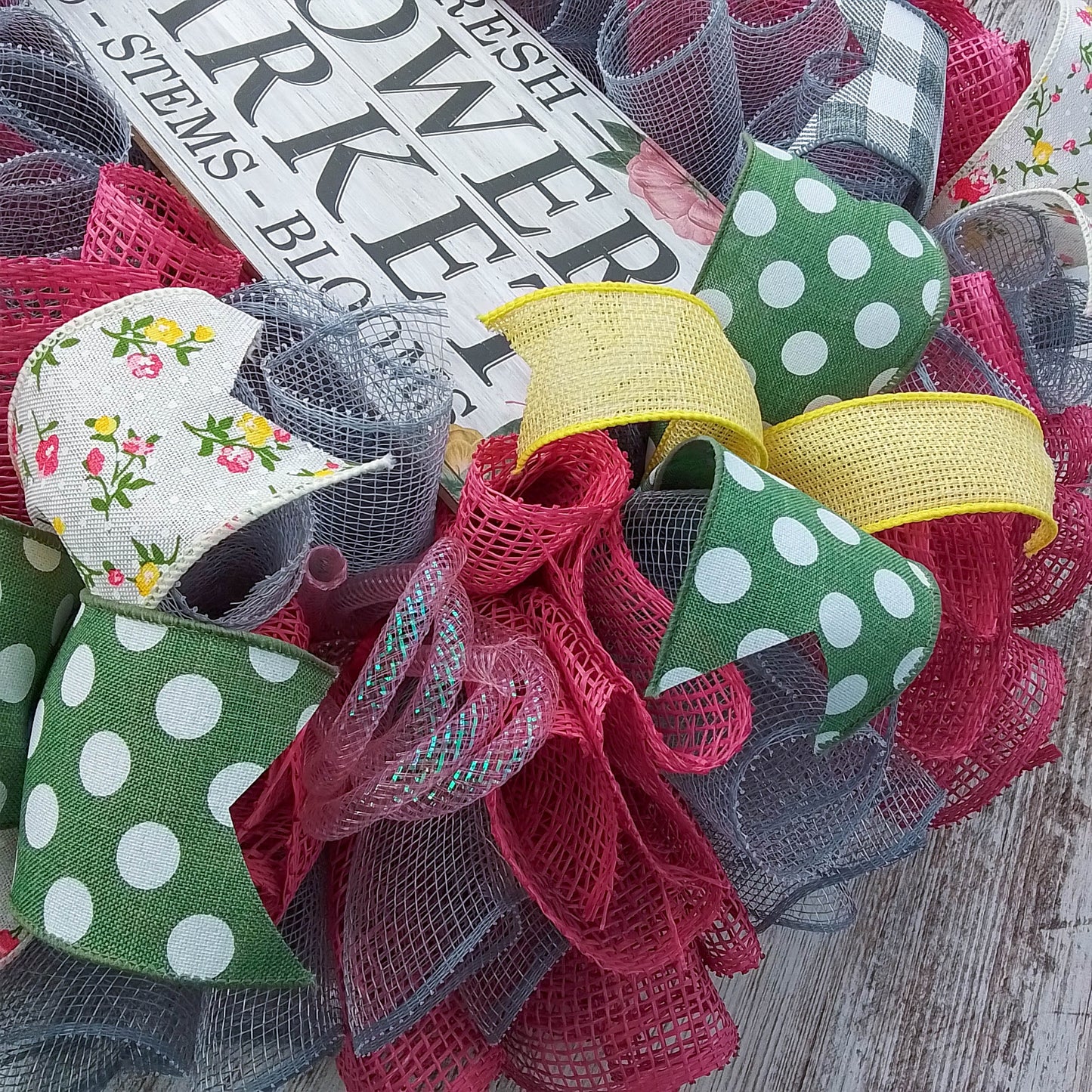 Flower Market Welcome Wreath - Jute Burlap Spring Decor