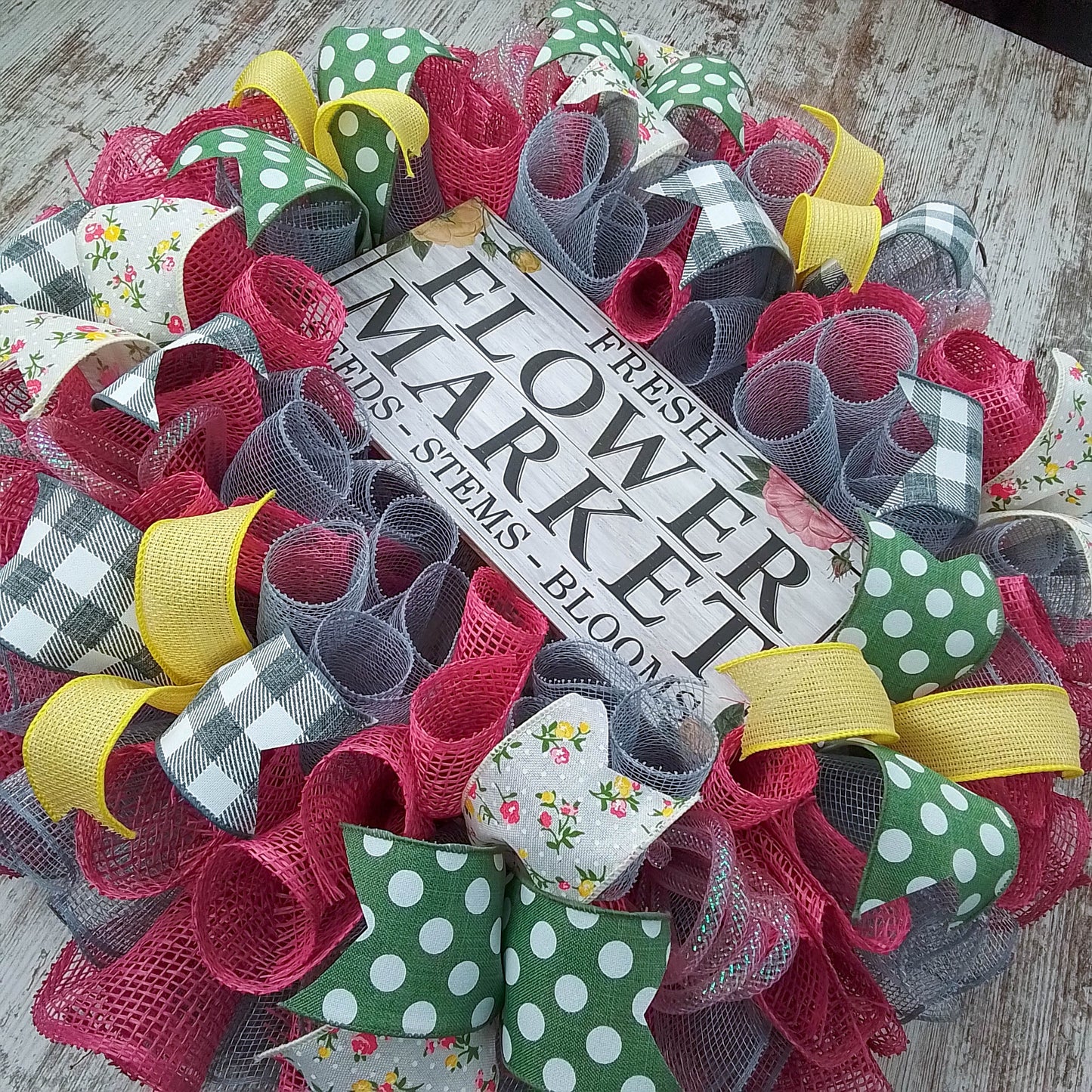 Flower Market Welcome Wreath - Jute Burlap Spring Decor