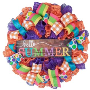 Hello Summer Wreath | Orange Burlap Wreath | Colorful Outdoor Mesh Wreath