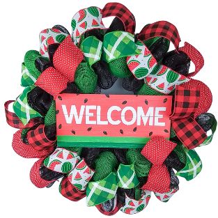 Watermelon Door Wreath - Summer Door Decor - Sweet Summertime - Red Lime Green Black