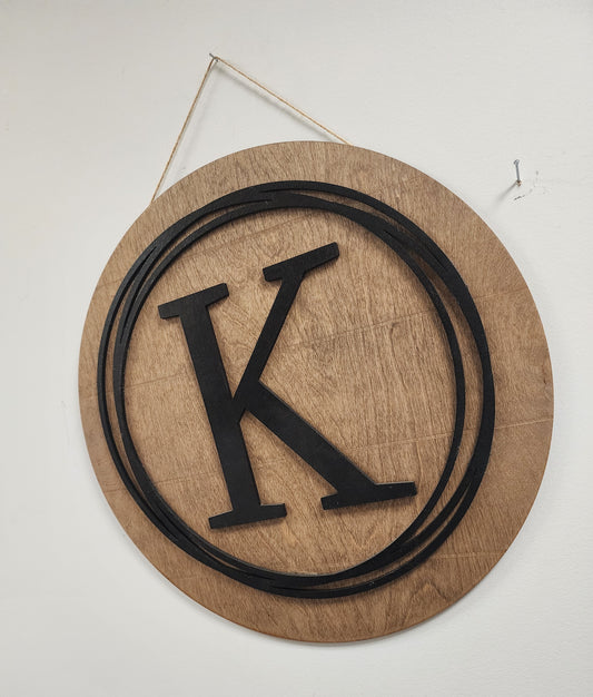 Monogram Everyday Family Door Hanger - Farmhouse Shiplap Round Front Porch Decor - Wedding Gift for Bride - Black