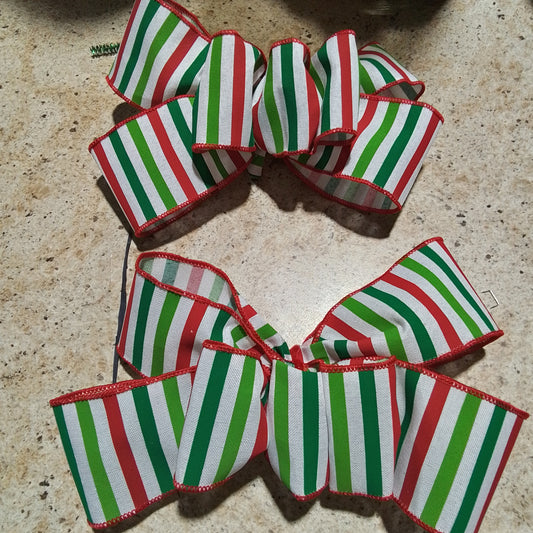 Green Red White Stripe Add On Bow