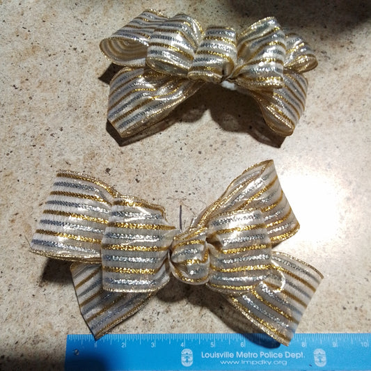 Gold Silver Stripe Add On Bow