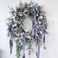 Spring Elegance Front Door Wreath - Artificial Lamb's Ear, Eucalyptus, and Lavender with Draping Velvet Bows