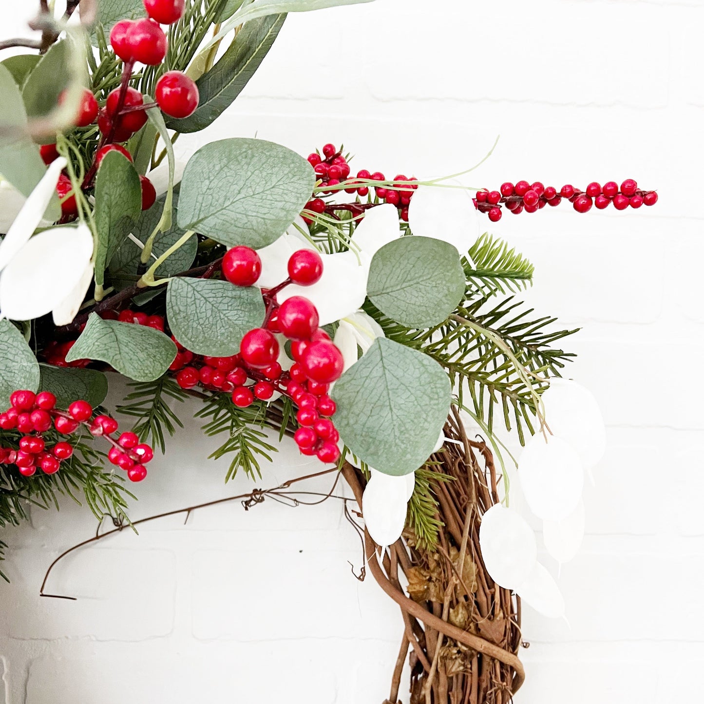 Traditional Christmas Front Door Wreath with Plaid Bow