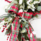 Traditional Christmas Front Door Wreath with Plaid Bow