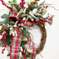 Traditional Christmas Front Door Wreath with Plaid Bow
