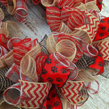 Animal Lover Dog Paw Print Jute Burlap Door Wreath - Pink Door Wreaths