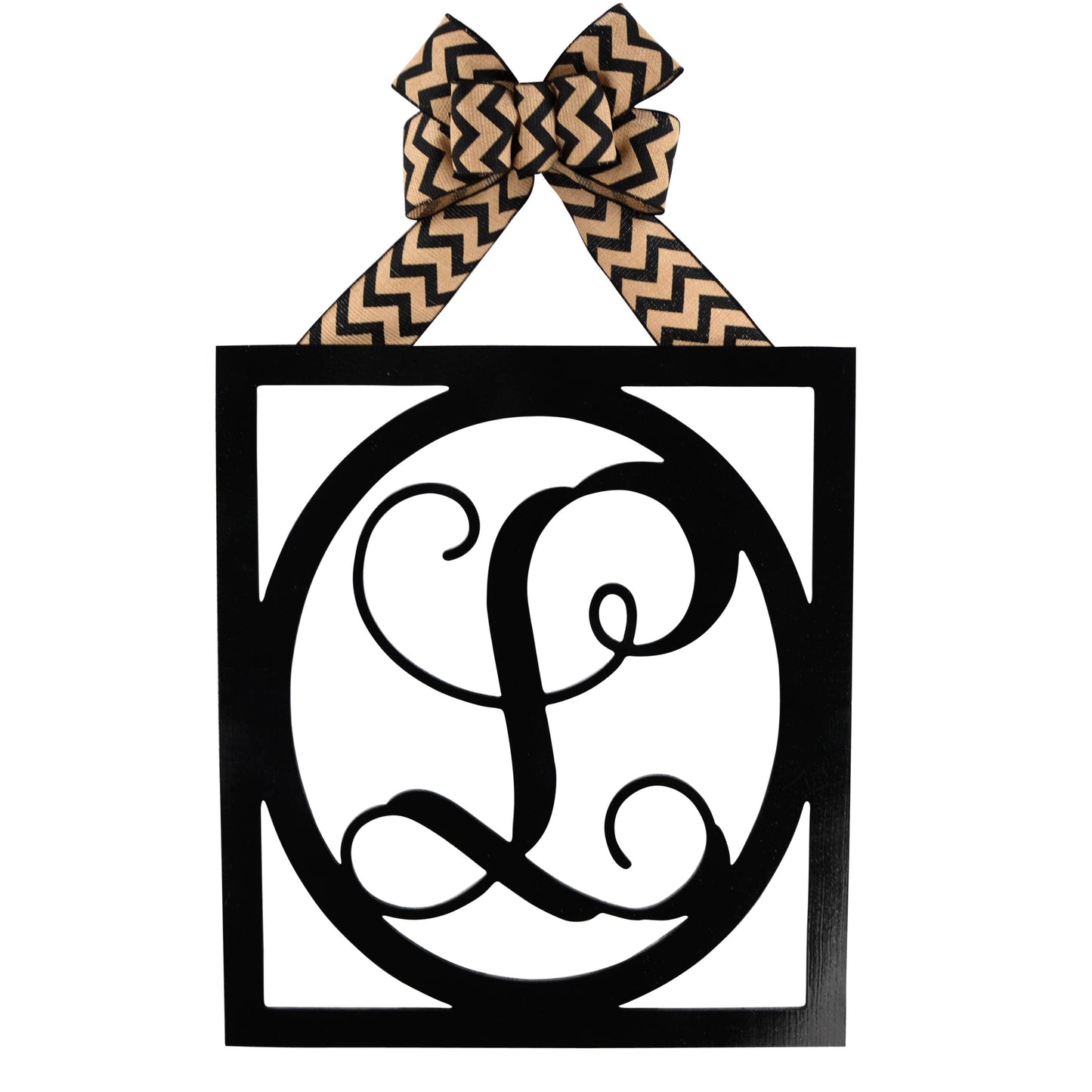 Black Burlap Initial Monogram Door Hanger - Gift for Mom - Framed Wood Wreath - Pink Door Wreaths