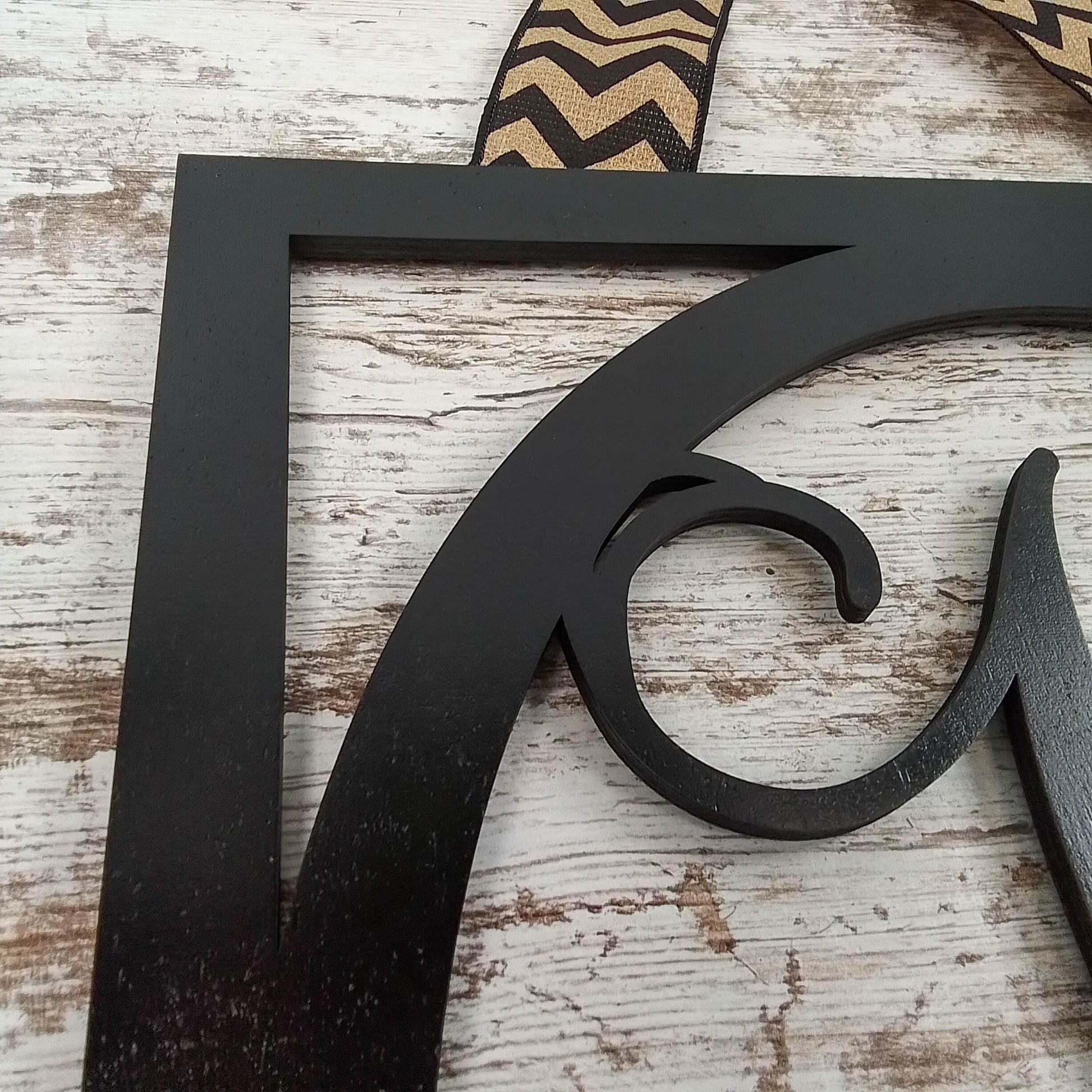 Black Burlap Initial Monogram Door Hanger - Gift for Mom - Framed Wood Wreath - Pink Door Wreaths