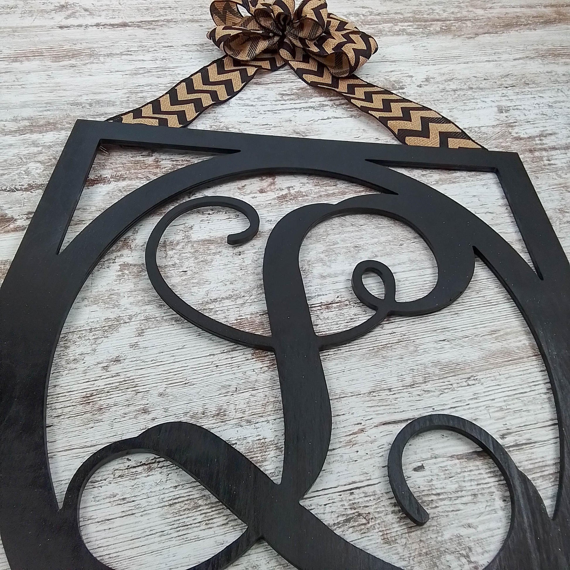 Black Burlap Initial Monogram Door Hanger - Gift for Mom - Framed Wood Wreath - Pink Door Wreaths