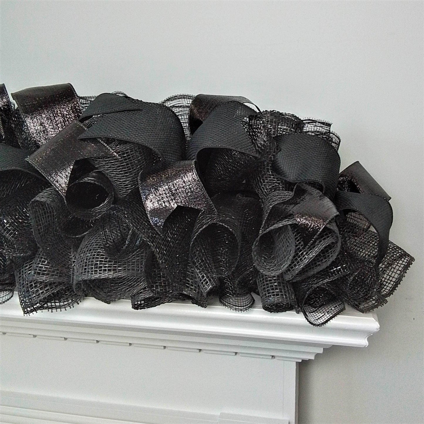 Black Gothic Deco Mesh Garland, Customizable Halloween Decoration - Pink Door Wreaths