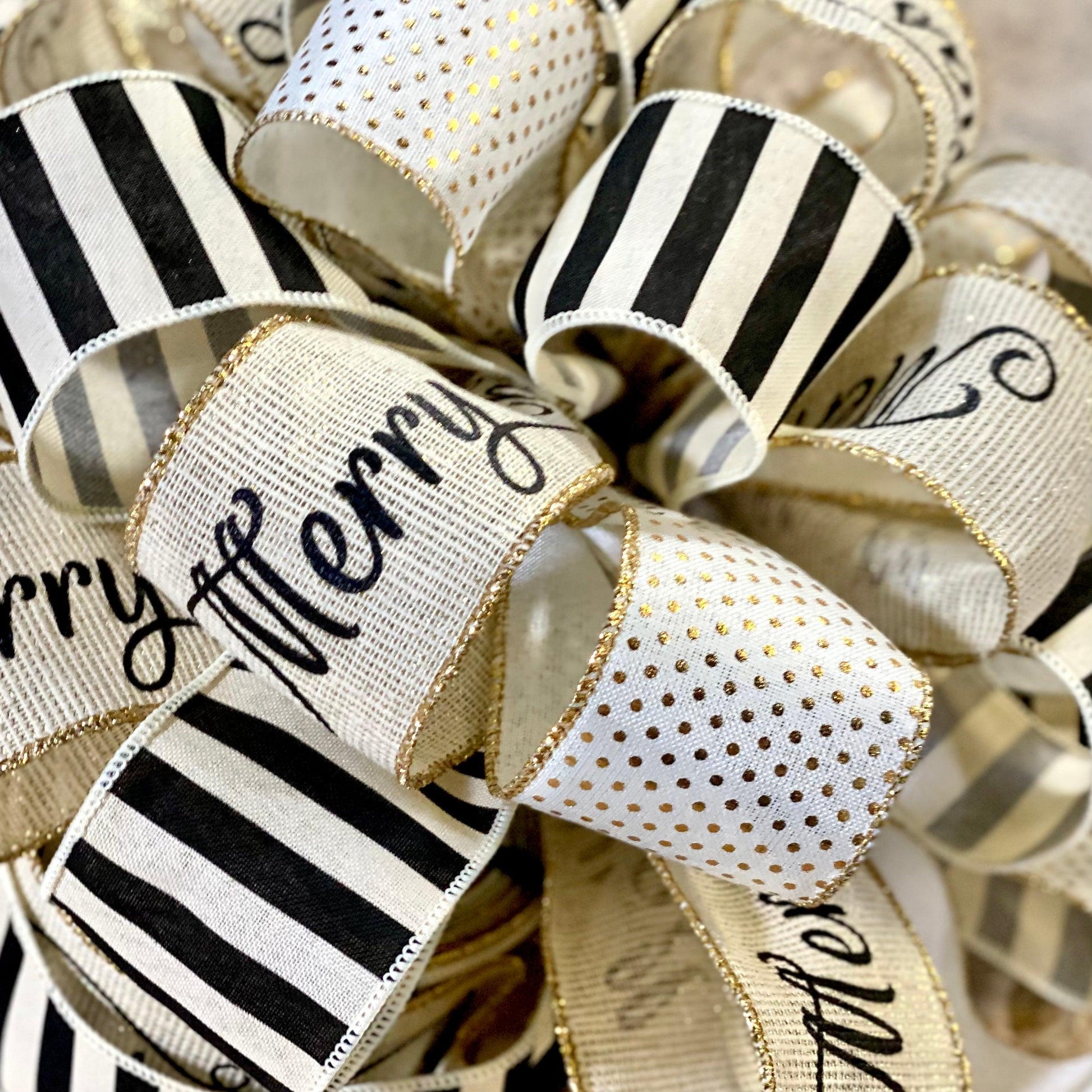 Bow Christmas Tree Toppers | Lantern Black and Gold Bow | Ivory Tree Bow - Pink Door Wreaths