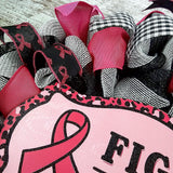 Breast Cancer Survivor Wreath - Pink Black Burlap Wreath - Cancer Awareness Survivor Gift - Pink Door Wreaths