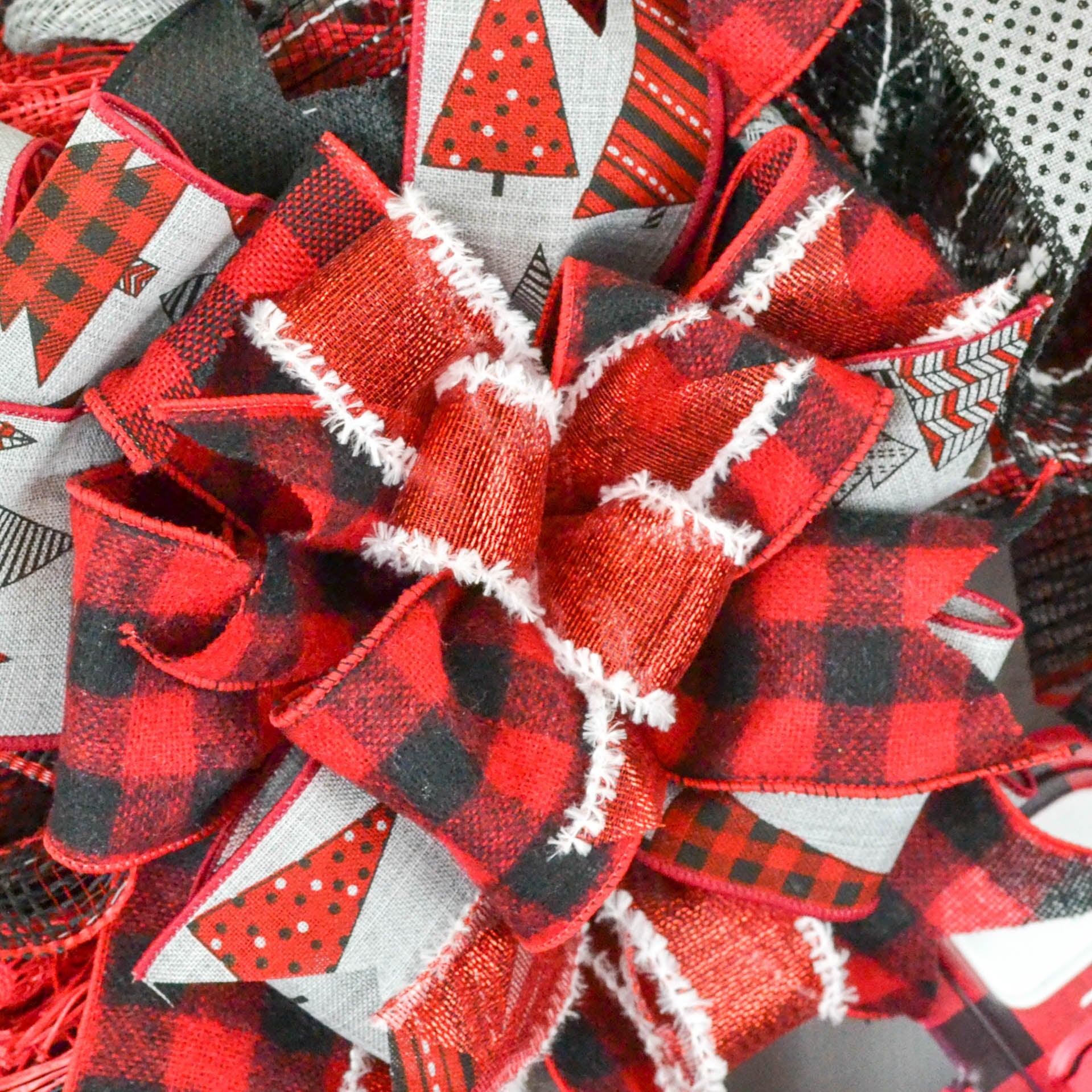 Buffalo Plaid Truck Wreath - Xmas Christmas Mesh Outdoor Front Door Wreaths - White Red Black - Pink Door Wreaths
