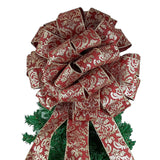 Burgundy and Gold Christmas Tree Bows - Tree Topper Bow with Streamers - Pink Door Wreaths