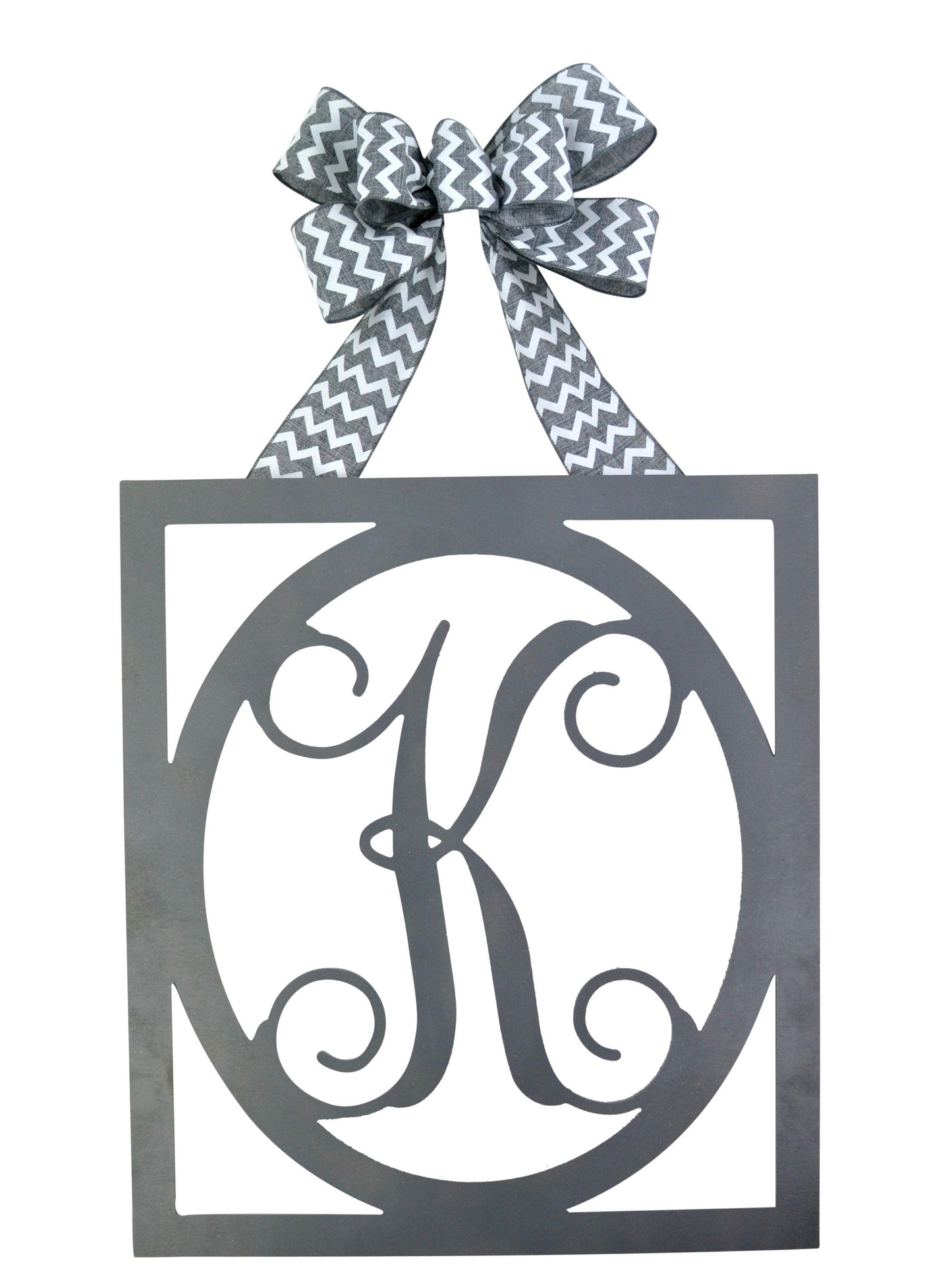 Burlap Initial Monogram Door Hanger - Gift for Mom - Framed Wood Wreath (Custom (Chevron)) - Pink Door Wreaths