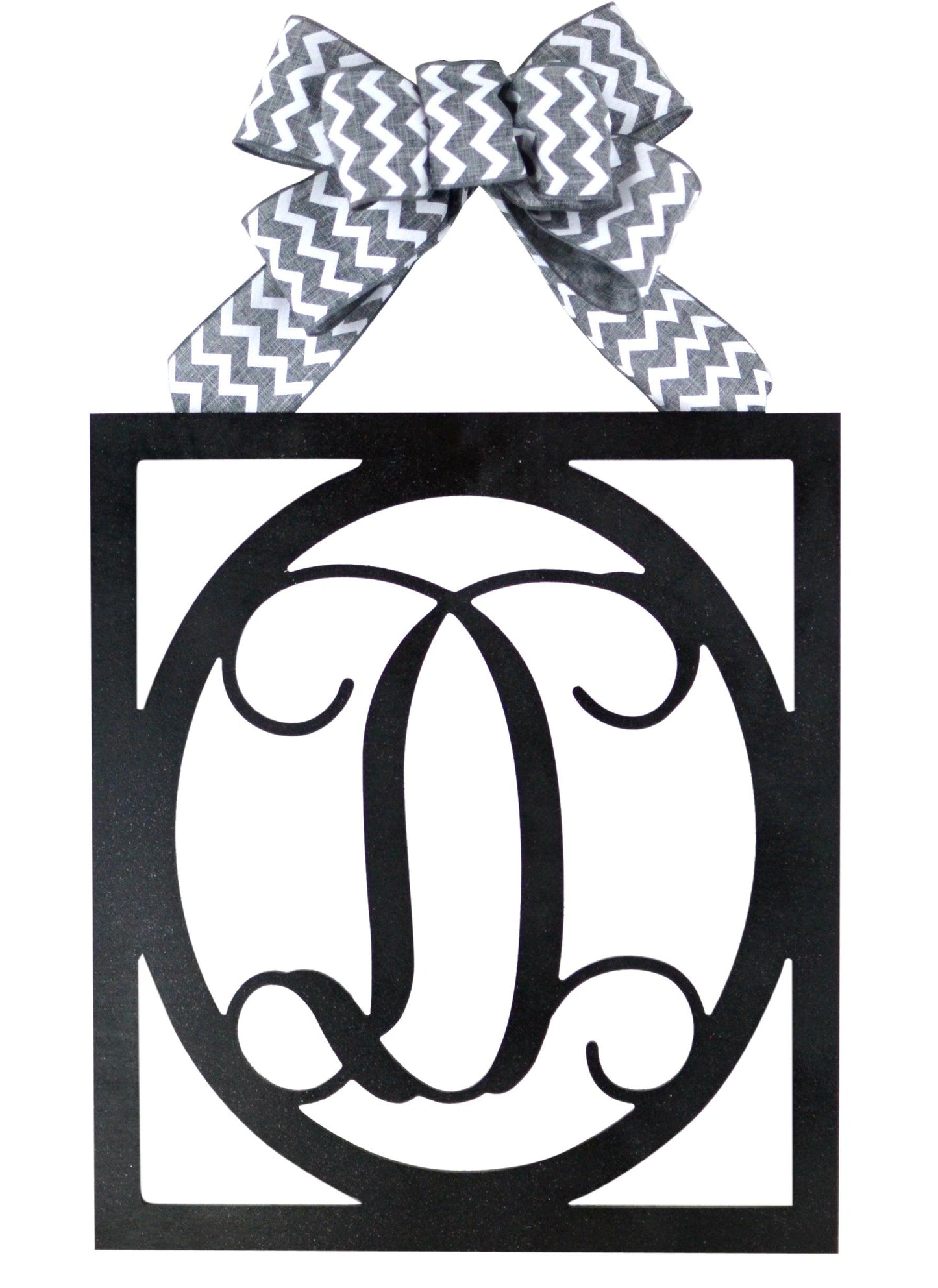 Burlap Initial Monogram Door Hanger - Gift for Mom - Framed Wood Wreath (Custom (Chevron)) - Pink Door Wreaths