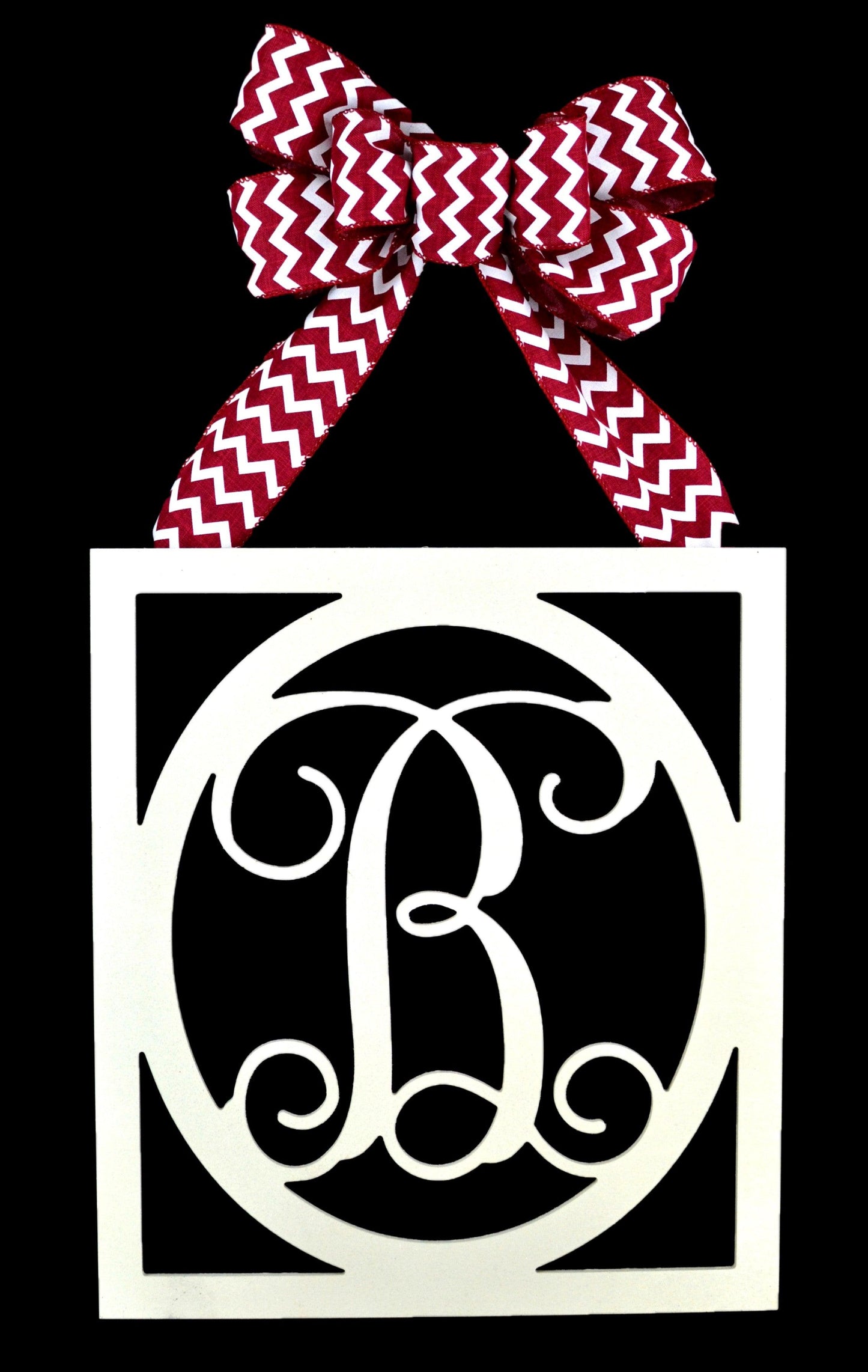 Burlap Initial Monogram Door Hanger - Gift for Mom - Framed Wood Wreath (Custom (Chevron)) - Pink Door Wreaths