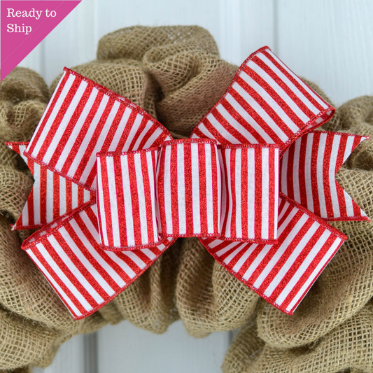 Christmas Add On Wreath Bow - Wreath Embellishment for Already Made Wreath - Farmhouse Extra - Pink Door Wreaths