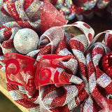 Christmas Mesh Door Wreath | Silver Red - Pink Door Wreaths