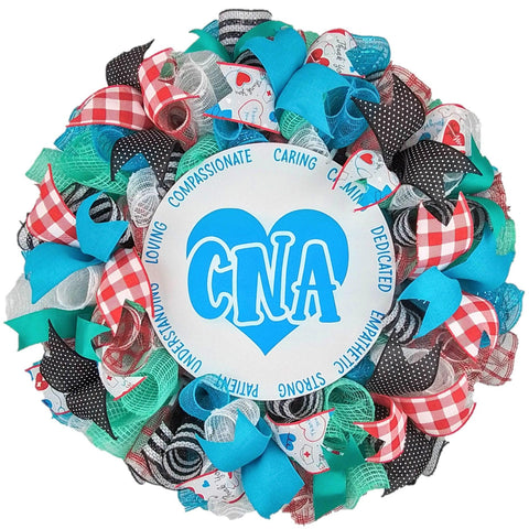 CNA Heroes Wreath - Hospital Nurse Graduation Mesh Wreath - Healthcare Worker Thank You Gift - Red Turquoise Blue Black White - Pink Door Wreaths