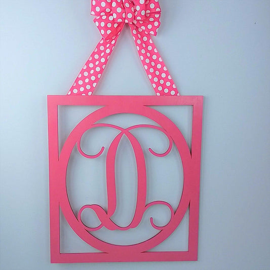Customized Initial Door Hanger, Monogram Wreath for Front Door, Pick Your Colors, Match Your Decor, Birthday Present for Mom, Framed Wood Wreath (Custom (Polka Dot)) - Pink Door Wreaths