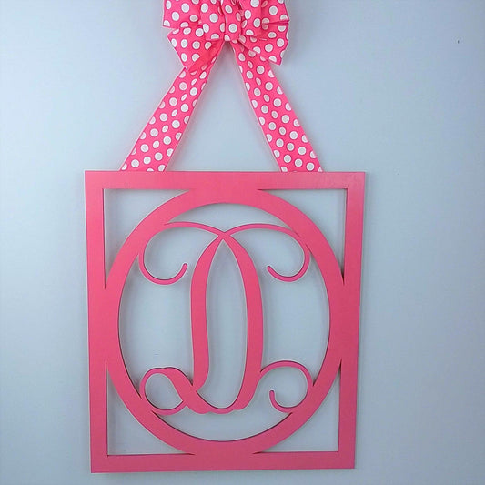 Customized Initial Door Hanger, Monogram Wreath for Front Door, Pick Your Colors, Match Your Decor, Birthday Present for Mom, Framed Wood Wreath (Custom (Polka Dot)) - Pink Door Wreaths