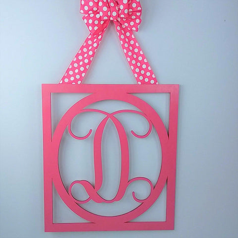Customized Initial Door Hanger, Monogram Wreath for Front Door, Pick Your Colors, Match Your Decor, Birthday Present for Mom, Framed Wood Wreath (Custom (Polka Dot)) - Pink Door Wreaths