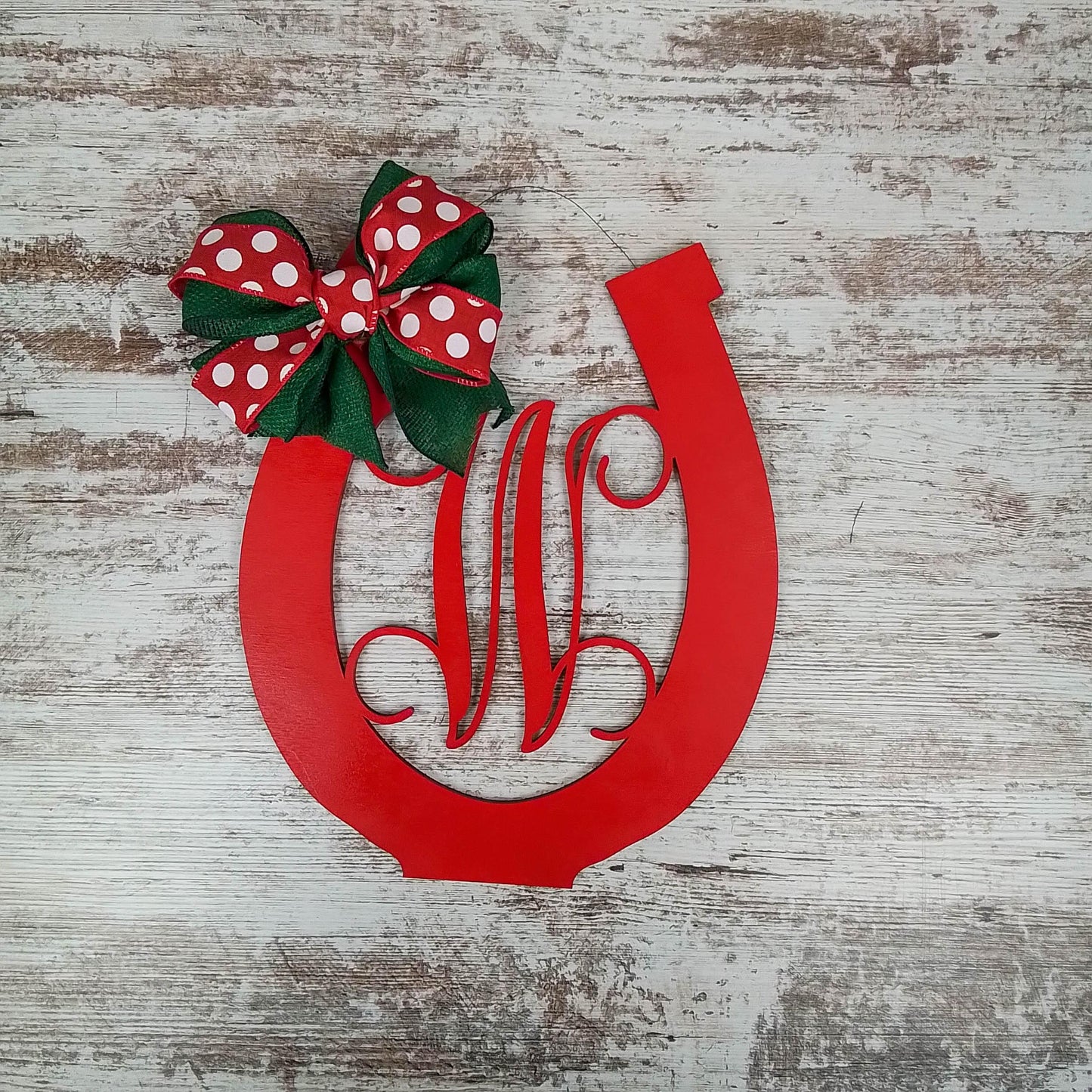 Derby Party Decor | Wooden Horseshoe Monogram Door Hanger | Navy Blue Emerald Green - Pink Door Wreaths