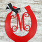 Derby Party Decor | Wooden Horseshoe Monogram Door Hanger | Navy Blue Emerald Green