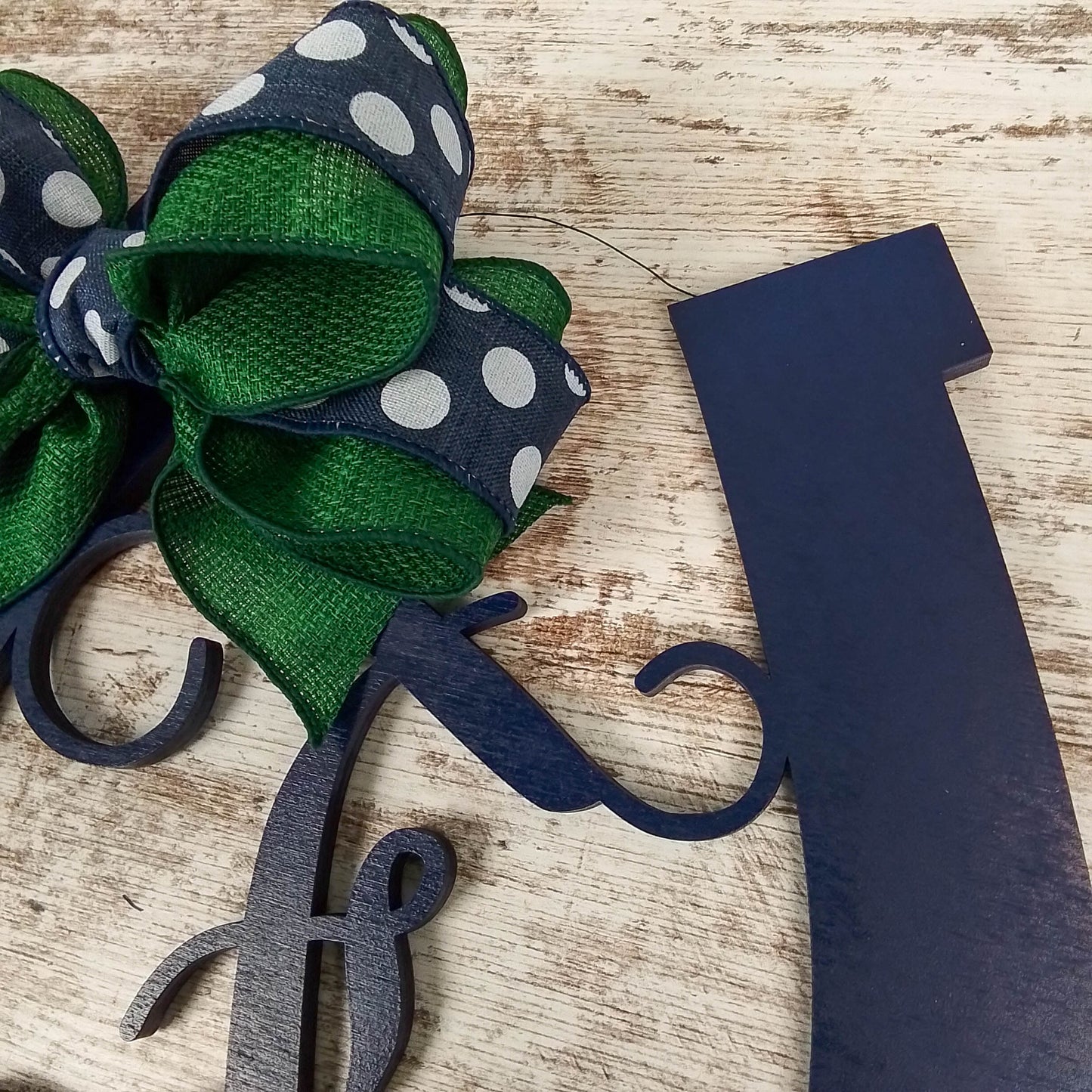 Derby Party Decor | Wooden Horseshoe Monogram Door Hanger | Navy Blue Emerald Green